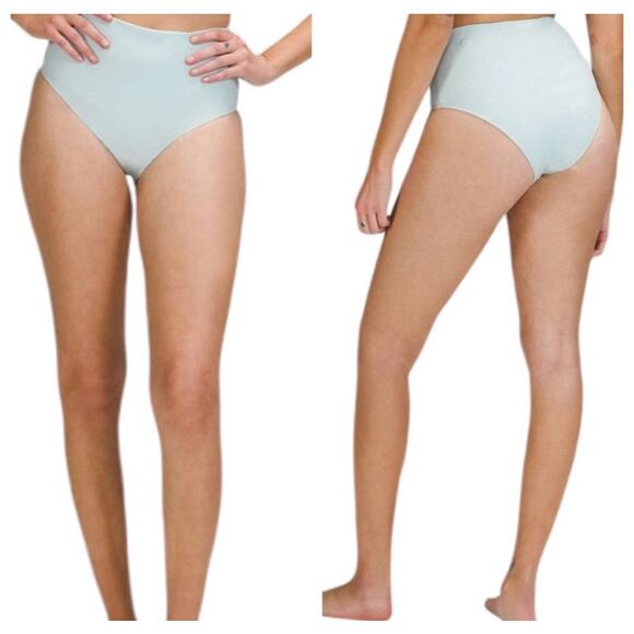 Lululemon Swimwear Waterside Seersucker High Waist Bottoms Blue Womens Sz Large - Picture 1 of 8